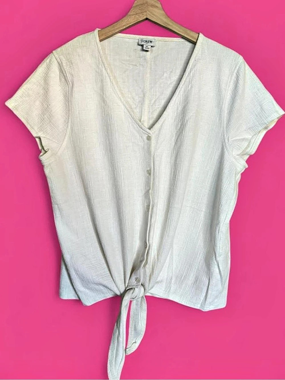 J.Crew Textured Tie-Front Top in White, Size XL